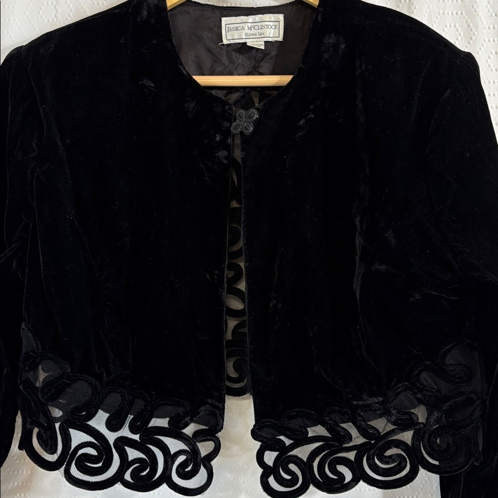 Jessica McClintock For Gunne Sax black shawl sweater jacket evening - Picture 2 of 10